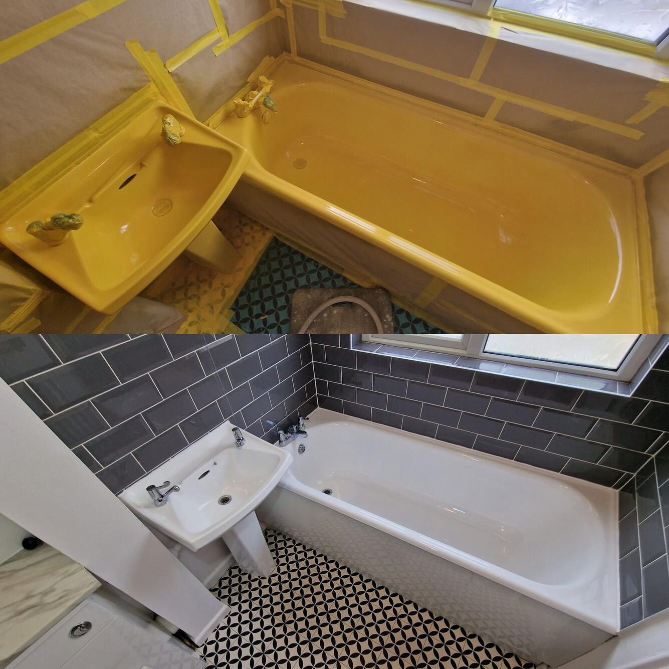 Before and after ceramic sink and steel bath re-enamelling in Worcester